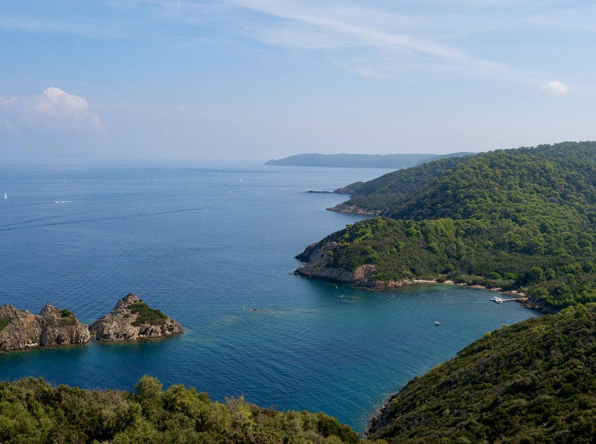 Vue aérienne de la côte sauvage et des criques de l'île de Port-Cros